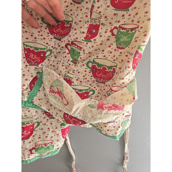 Vtg 60's Pink Coffee Cottagecore Grannycore Kitchen Cobbler Top Apron Womans Os - Picture 6 of 7